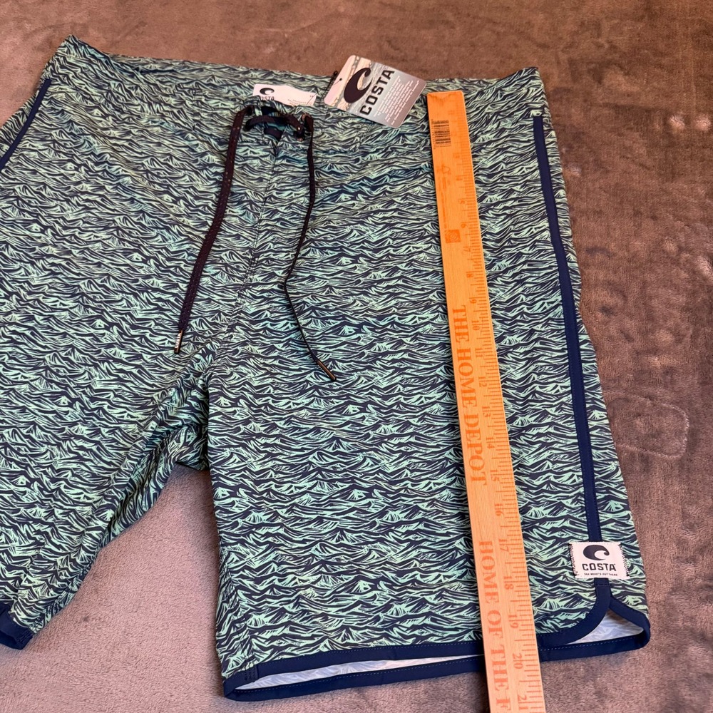Costa Men's Blue and Green Wave-Print Swim Board Shorts - Picture 9 of 12